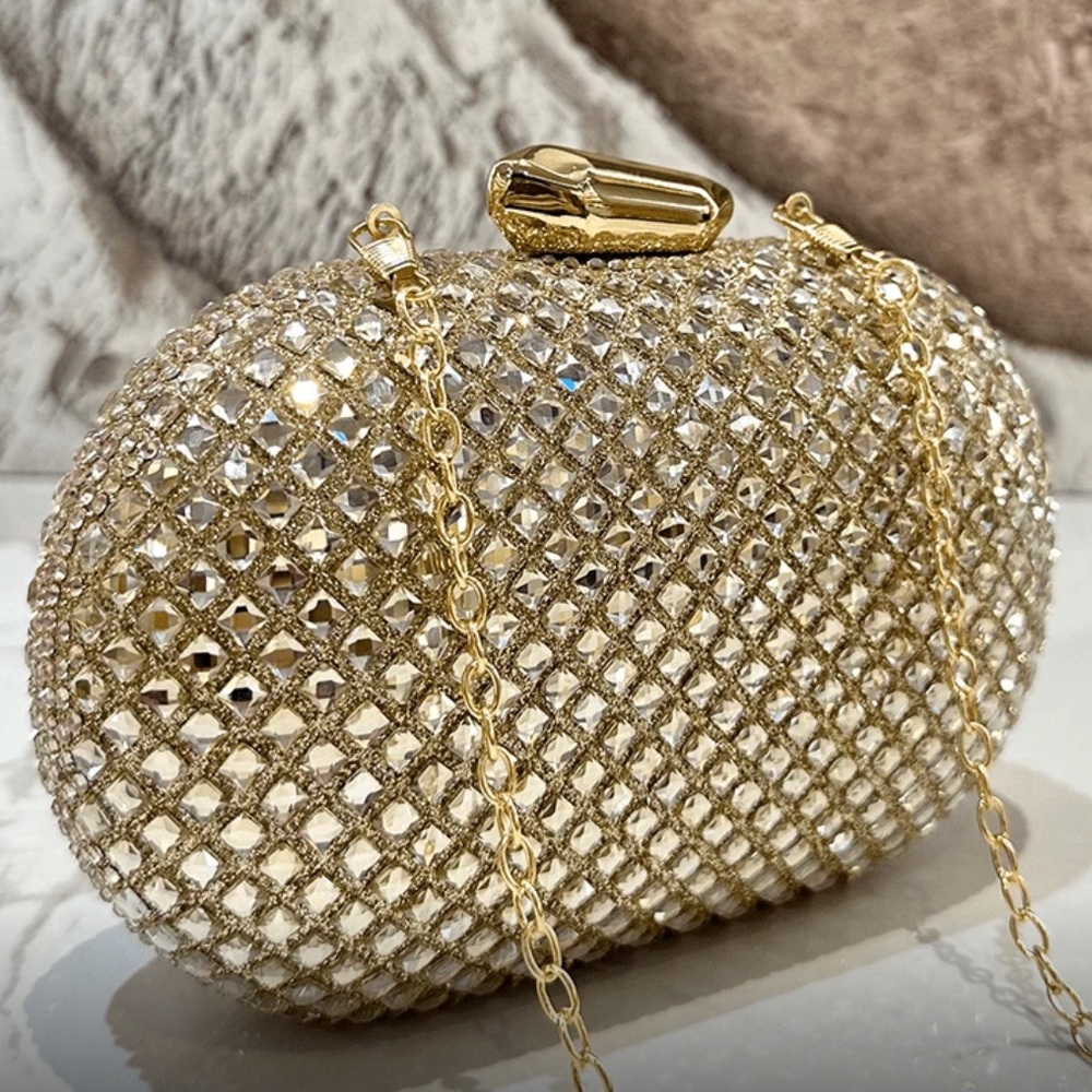 🆕 Gold Rhinestone Clutch Handbag - Picture 9 of 9